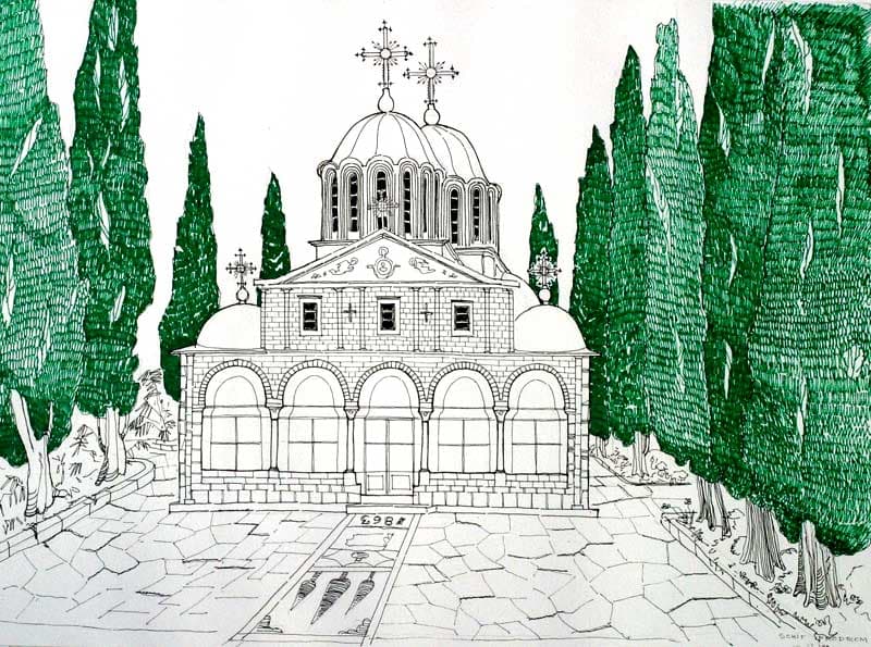 Schitul românesc Prodromu - Biserica cu chiparoşi