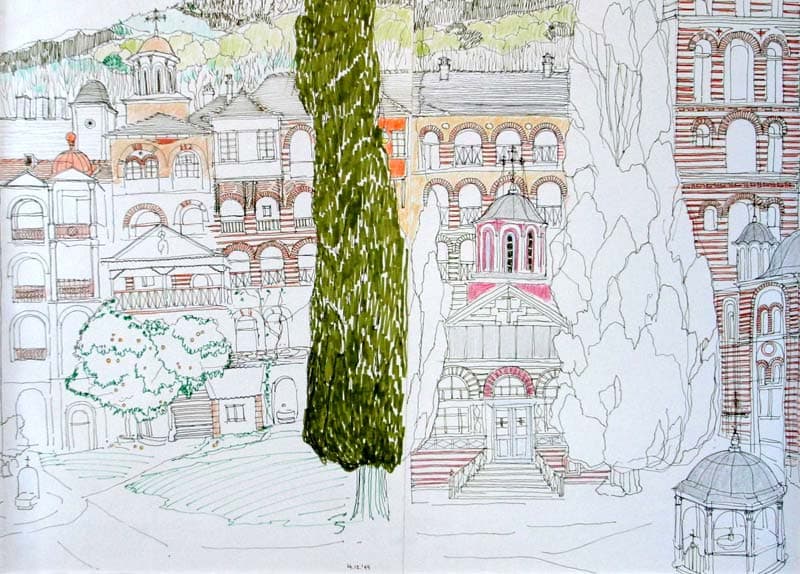 Sf. Mănăstire Zografou - Biserica cu doi chiparoşi